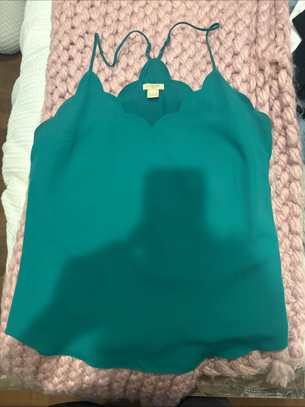 J. Crew Teal Scalloped-Edge Silk Camisole